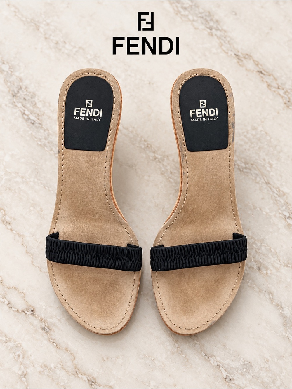 FENDI Authentic vintage Zucca FF kitten heel slide sandals Size 8 US / 38 EU GUC